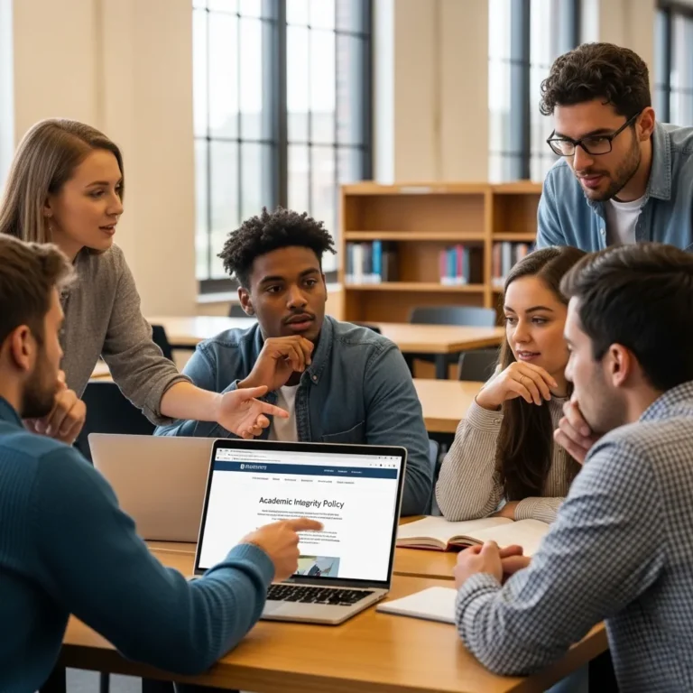 A photorealistic scene of a diverse group of college students collaborating in a modern library study room