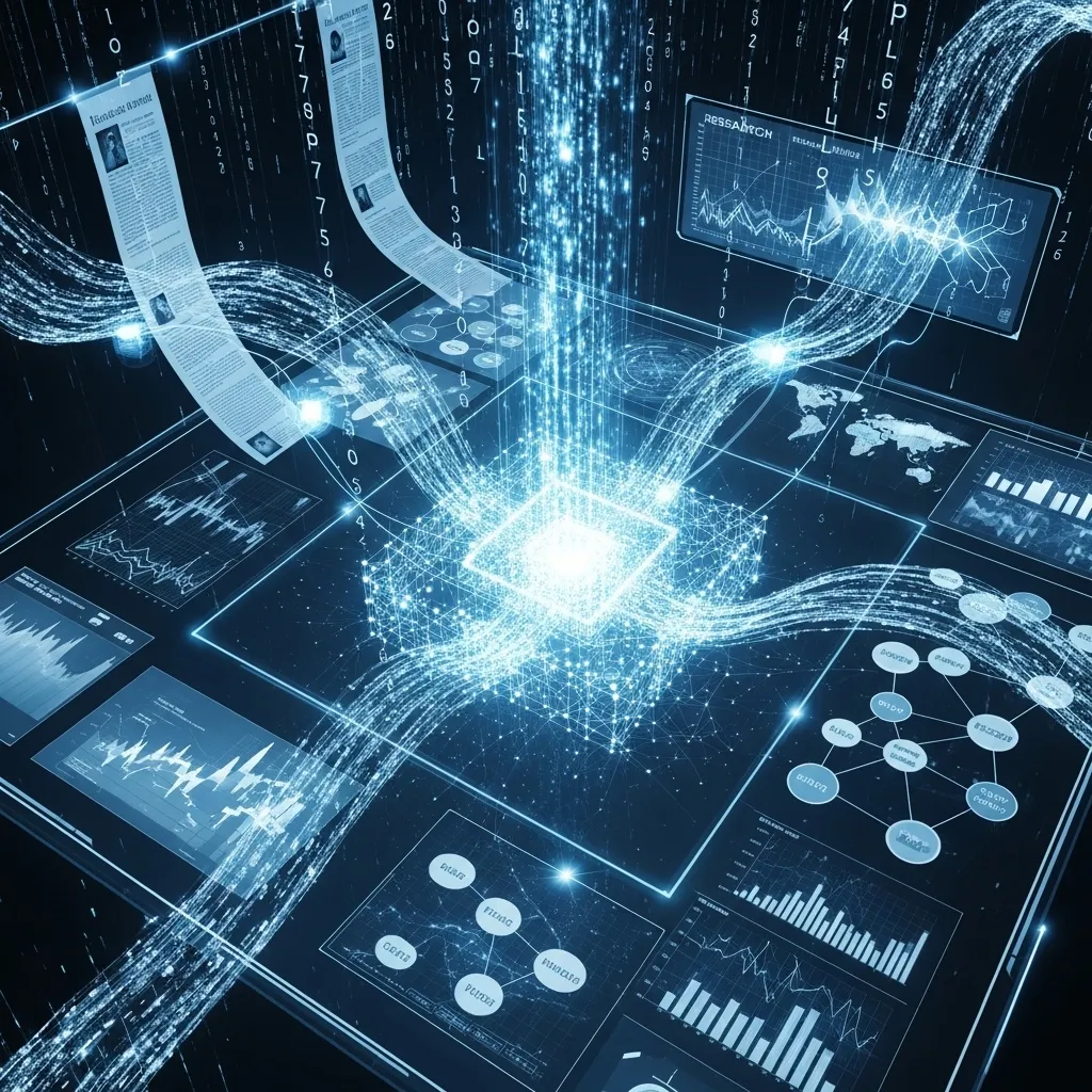 A detailed photorealistic illustration of a corporate environment with integrated AI agents working across Microsoft ecosyste