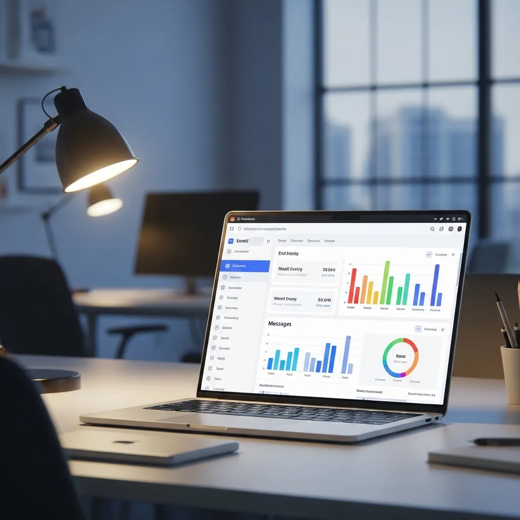 A detailed photorealistic image of a sophisticated AI meeting analysis tool in action