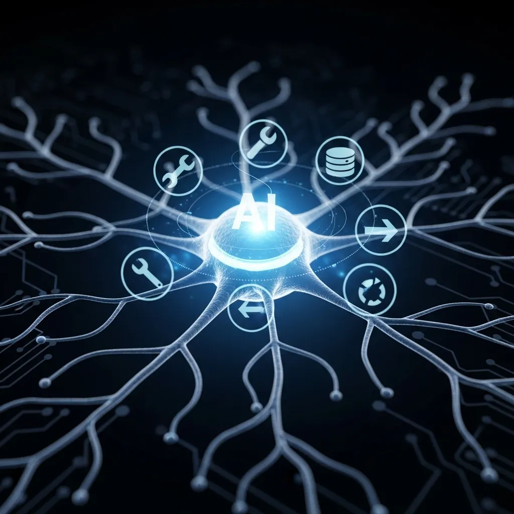 A detailed illustration of an AI debugging its own code in a digital workspace