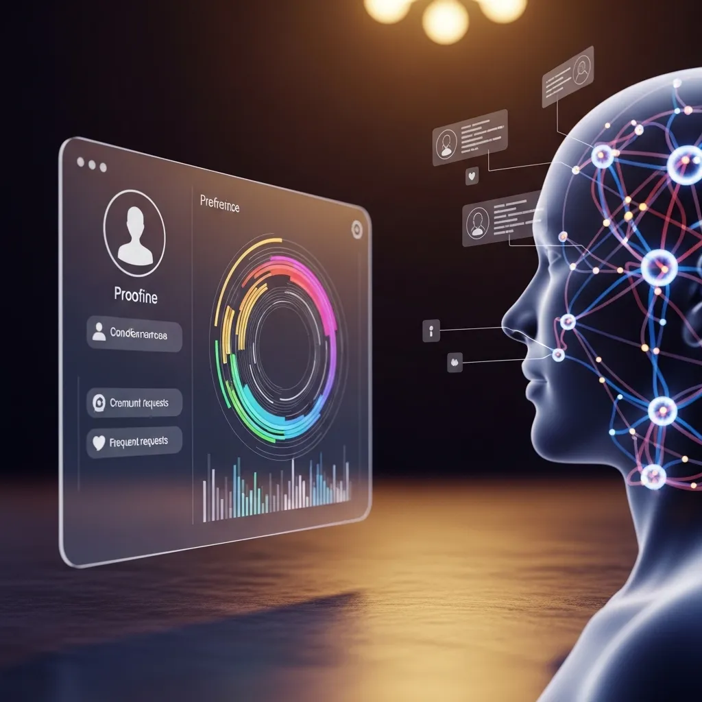 A photorealistic scene showing personalized AI interaction