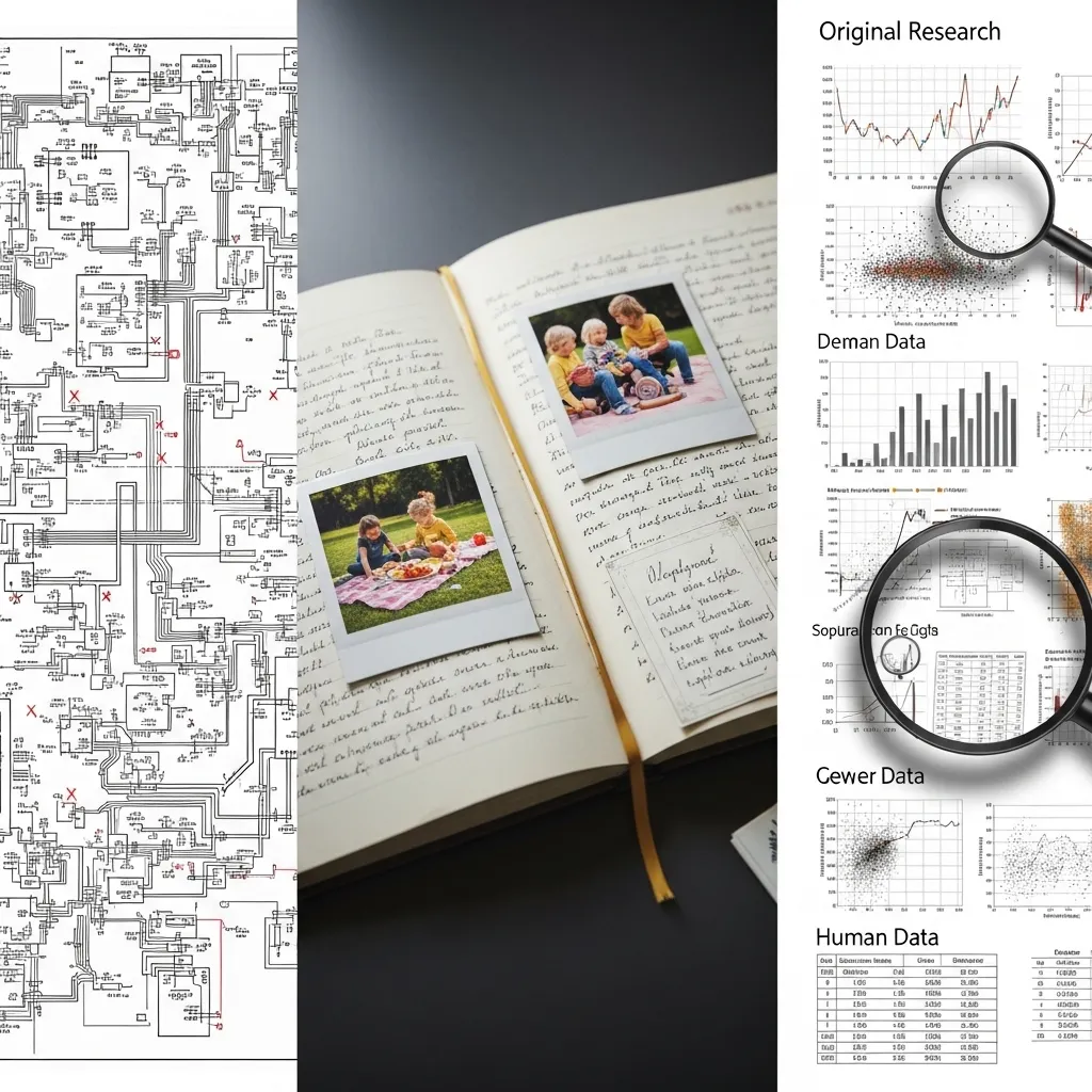 A symbolic image showing three distinct content types that challenge AI