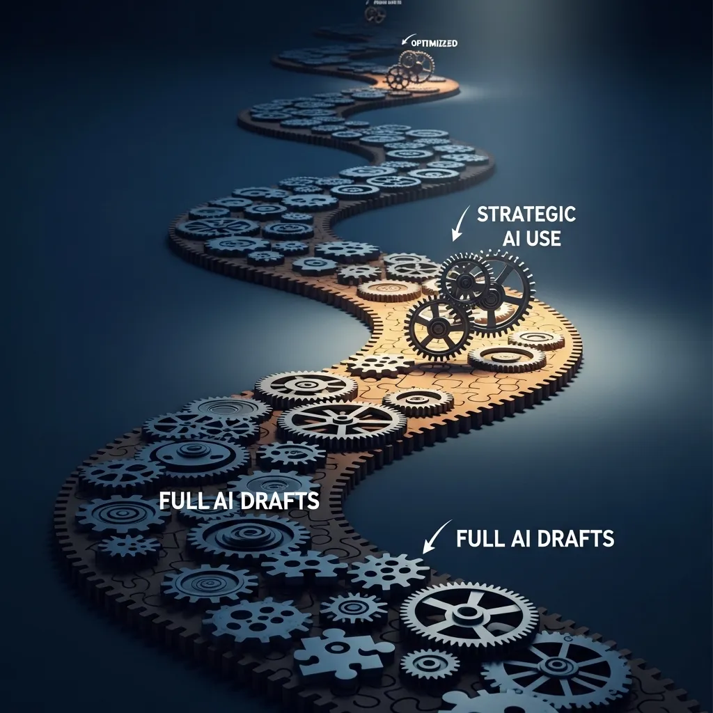 A symbolic, high-quality digital illustration of an evolving workflow