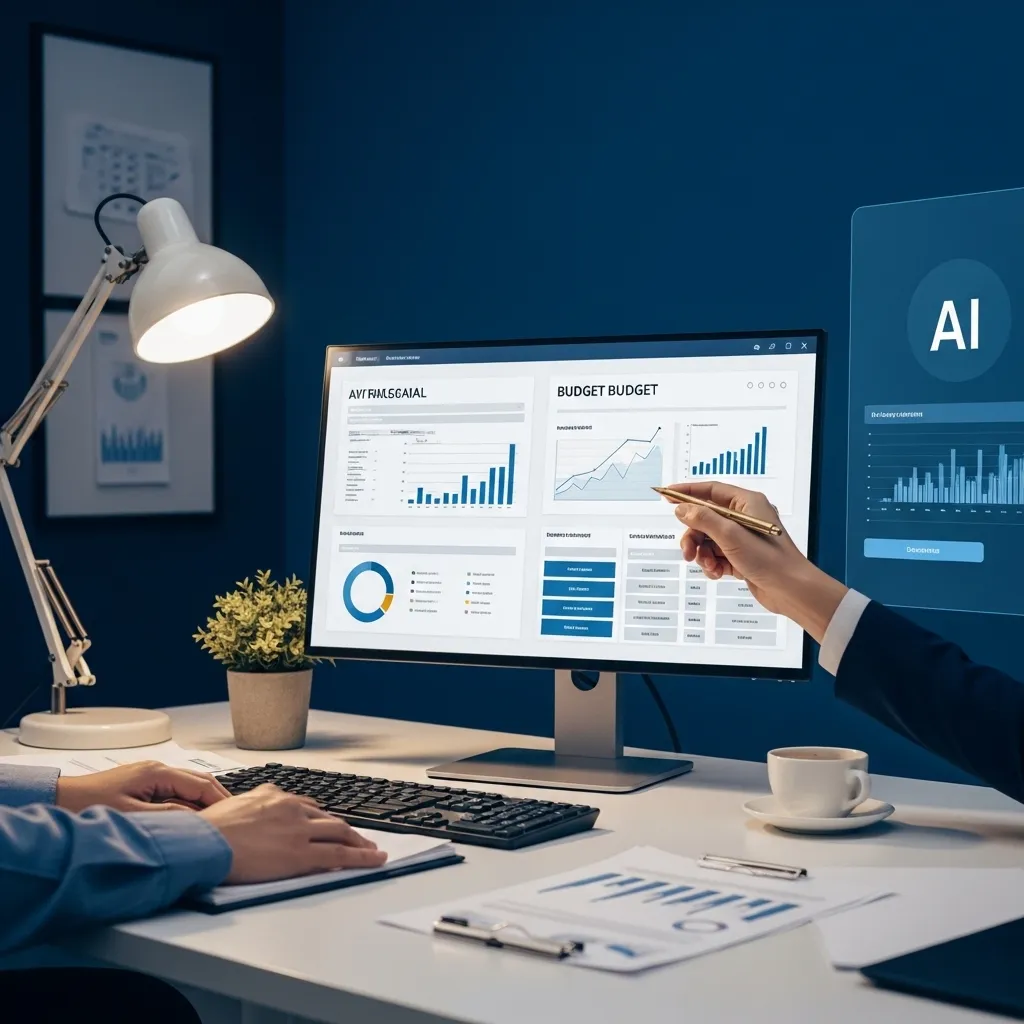 A sophisticated financial planning scene in a modern office