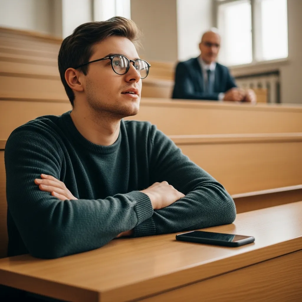A vibrant scene of a student practicing a language during her commute
