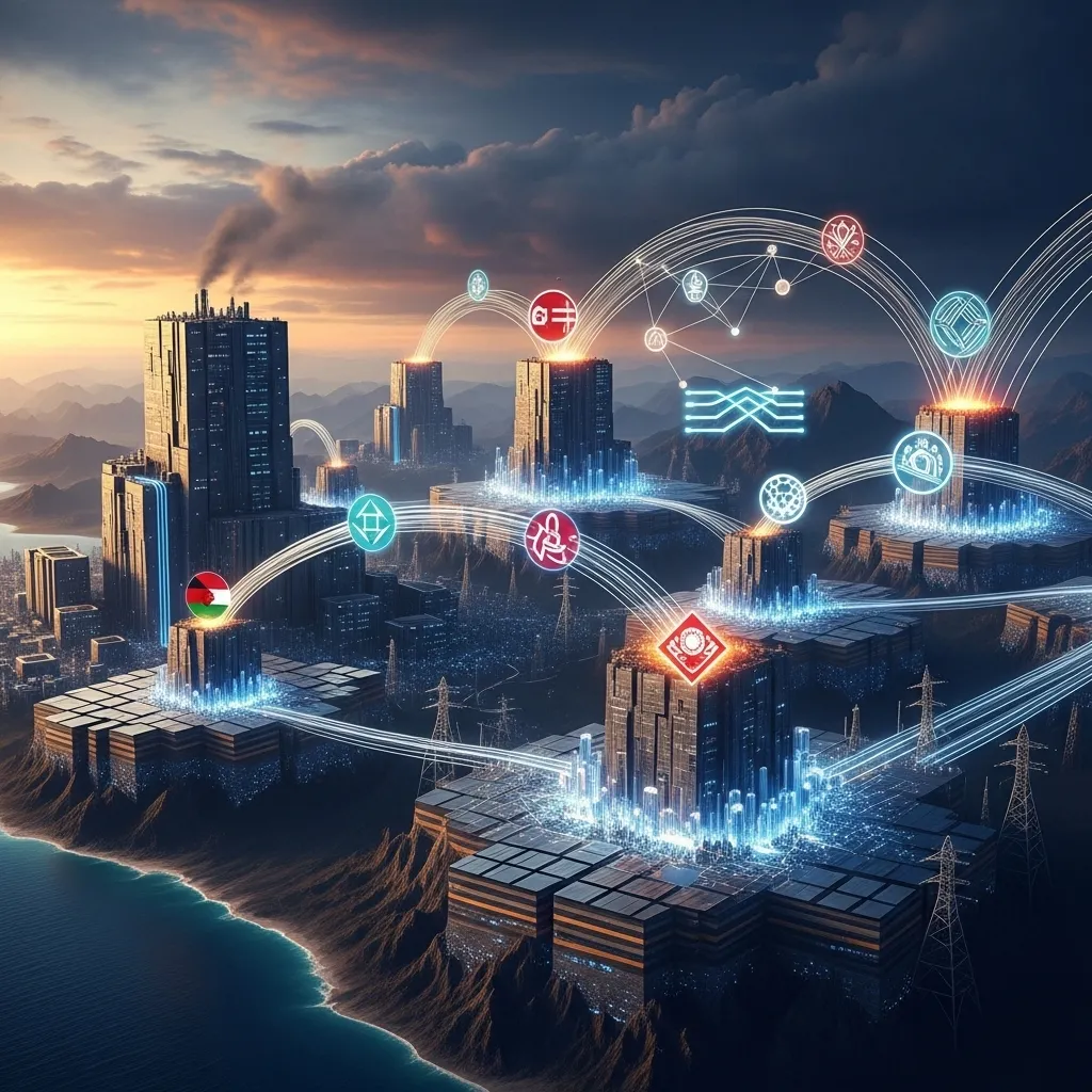 A dramatic landscape showing global AI infrastructure under physical constraints