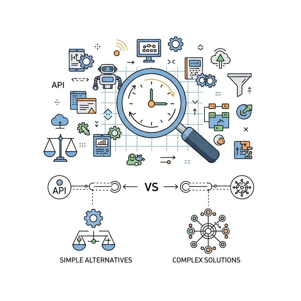 A conceptual image showing automation tools being evaluated through a decision framework lens