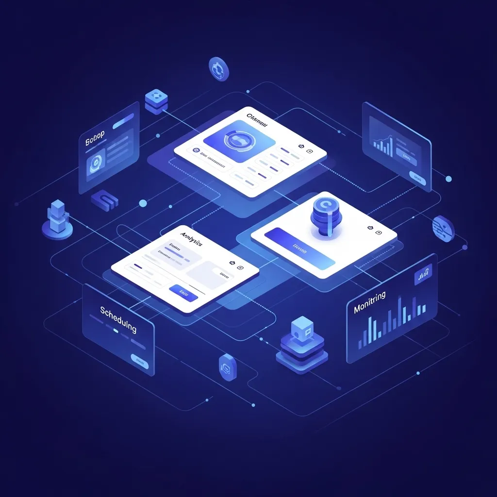 A dynamic digital illustration showing multiple specialized AI tools working in harmony