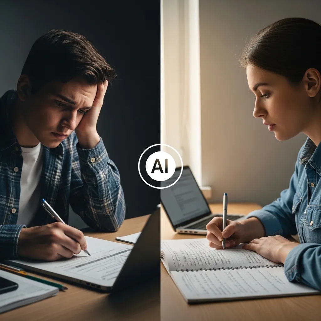 A split composition showing two contrasting study approaches