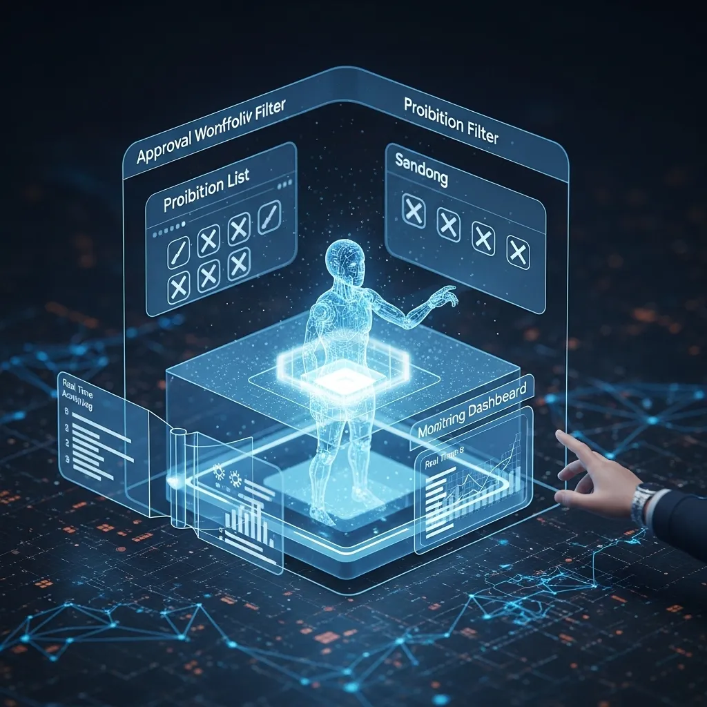 A conceptual, high-quality digital illustration focusing on AI safety and control