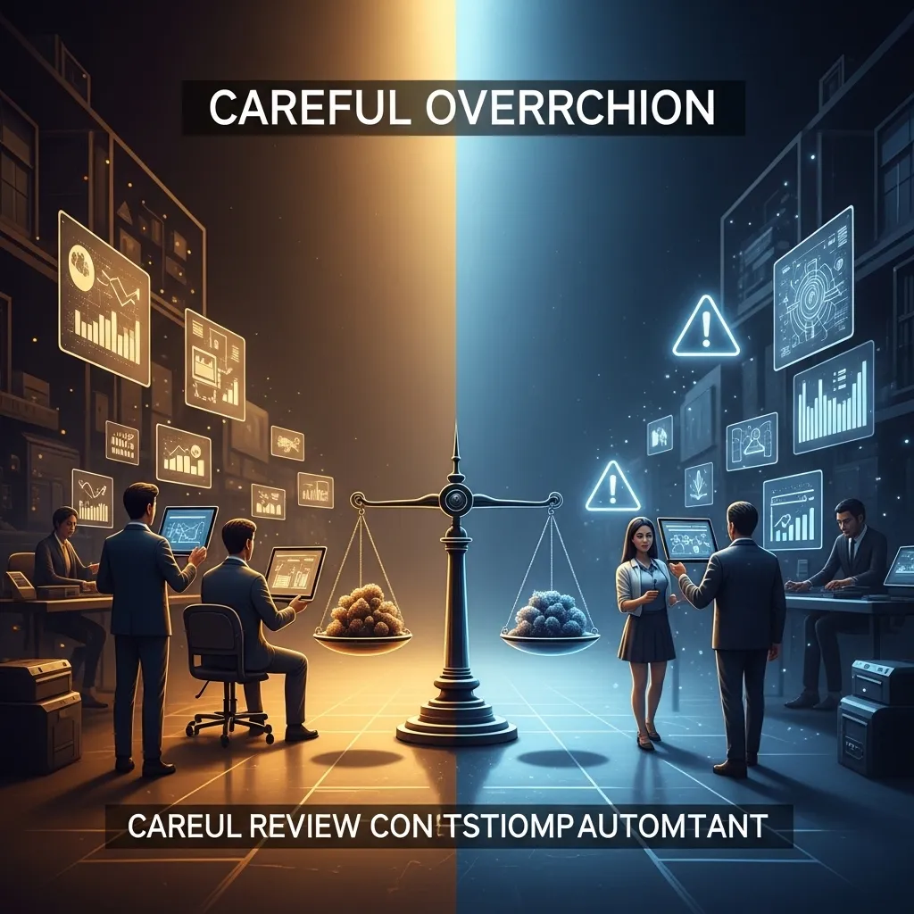 A dramatic digital illustration showing the contrast between proper and improper AI implementation