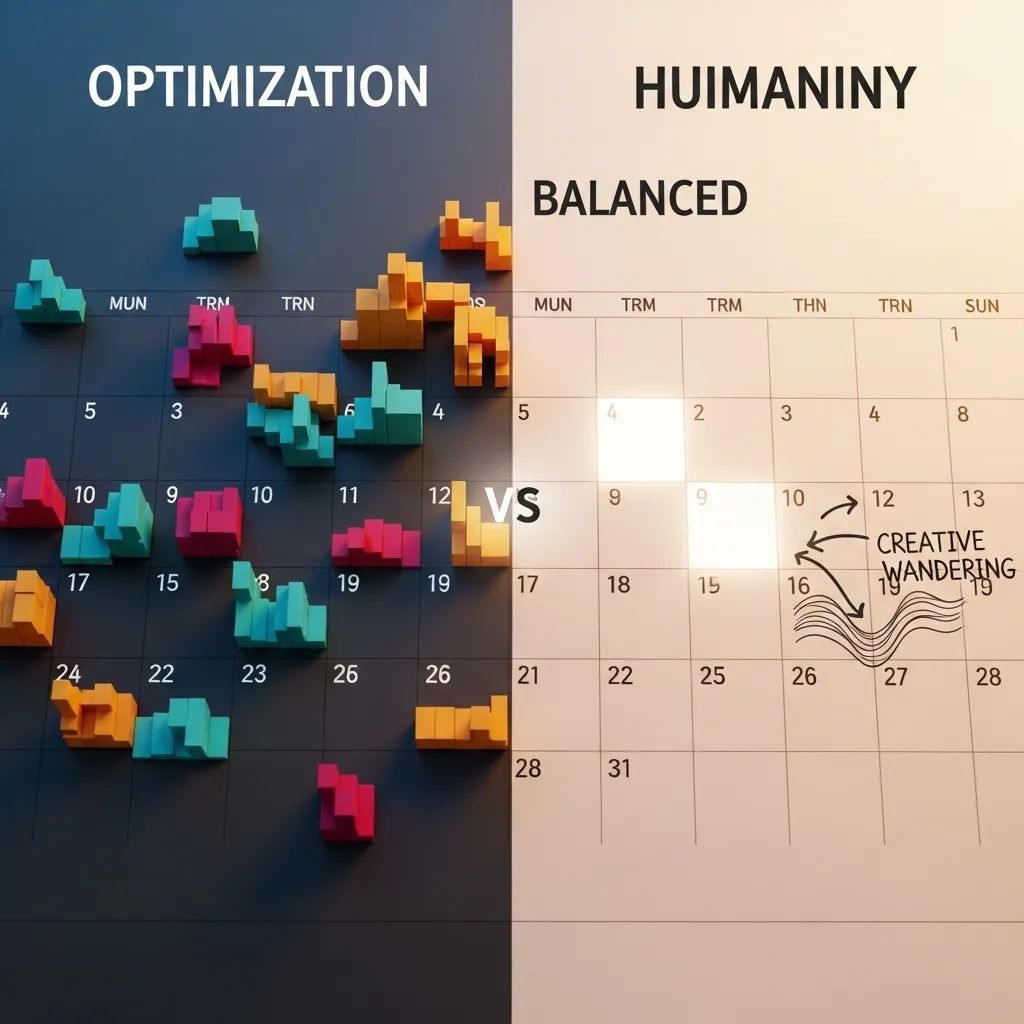 A symbolic digital illustration contrasting optimization and humanity