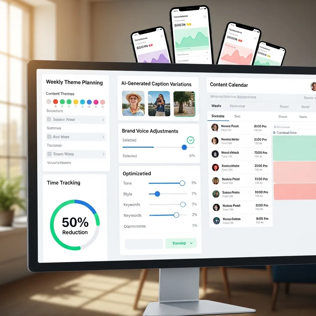 A vibrant social media content creation dashboard showing successful workflow optimization