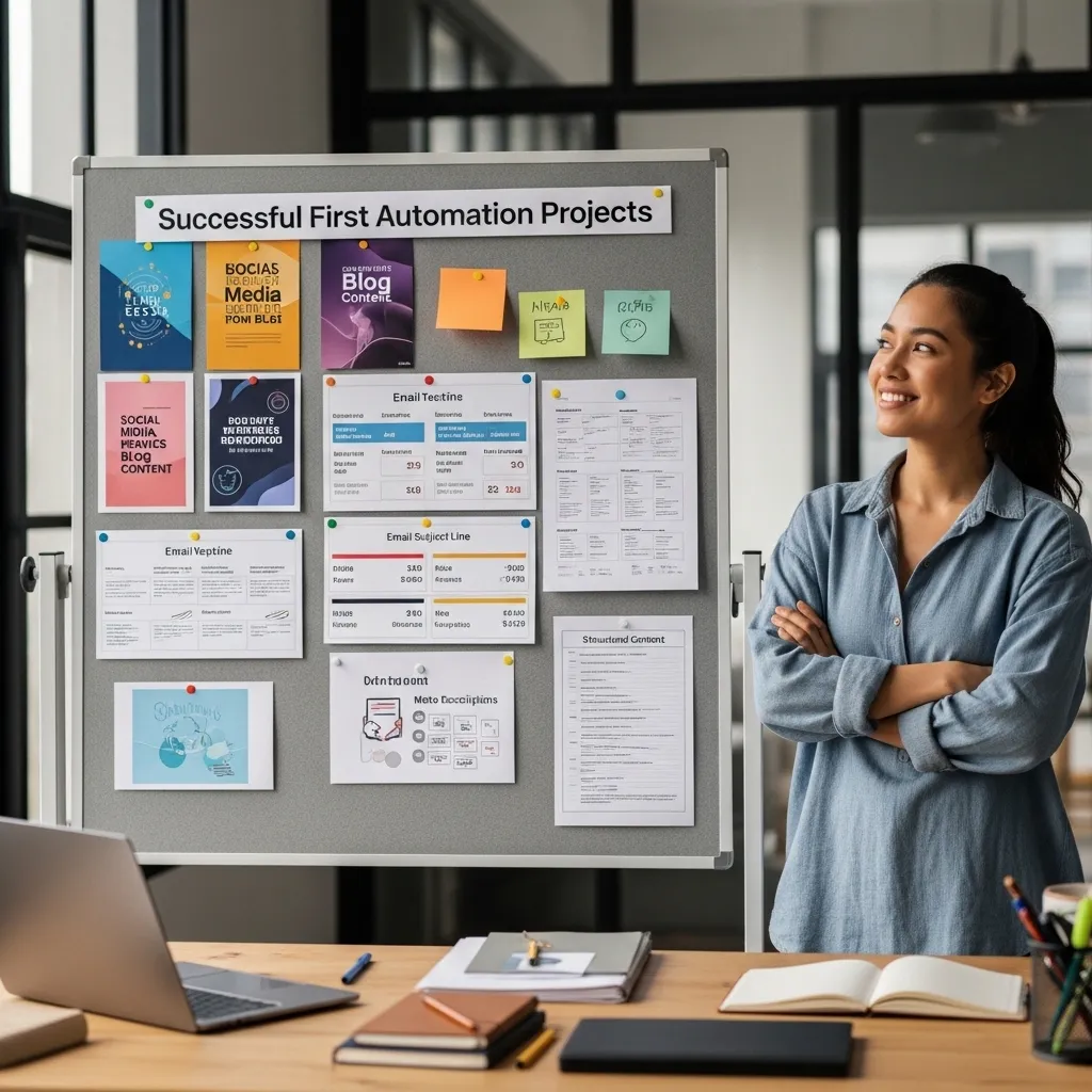 A content creator's project board showing successful first automation projects