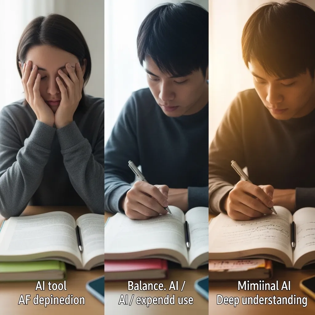 A time-lapse style image showing the same student's study evolution over three panels