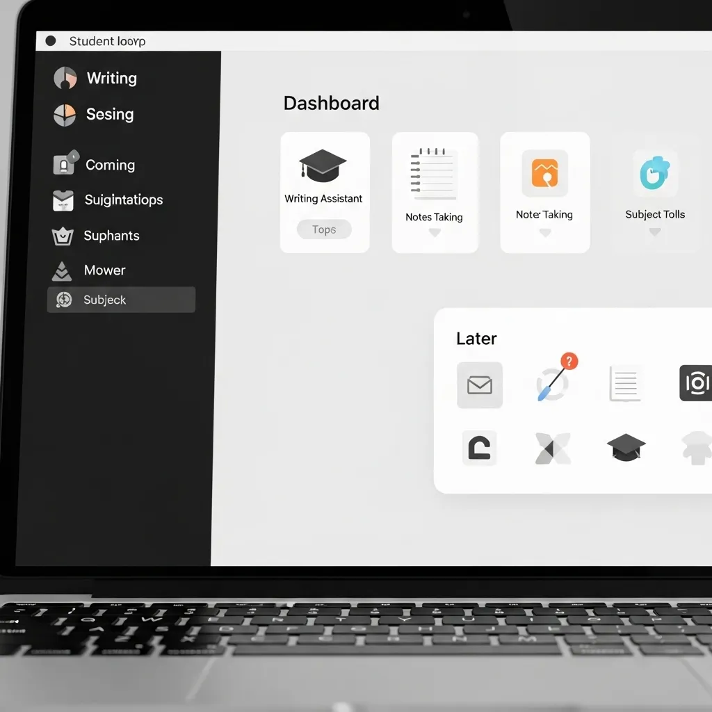 A clean, minimalist digital illustration of a well-organized student dashboard on a laptop screen