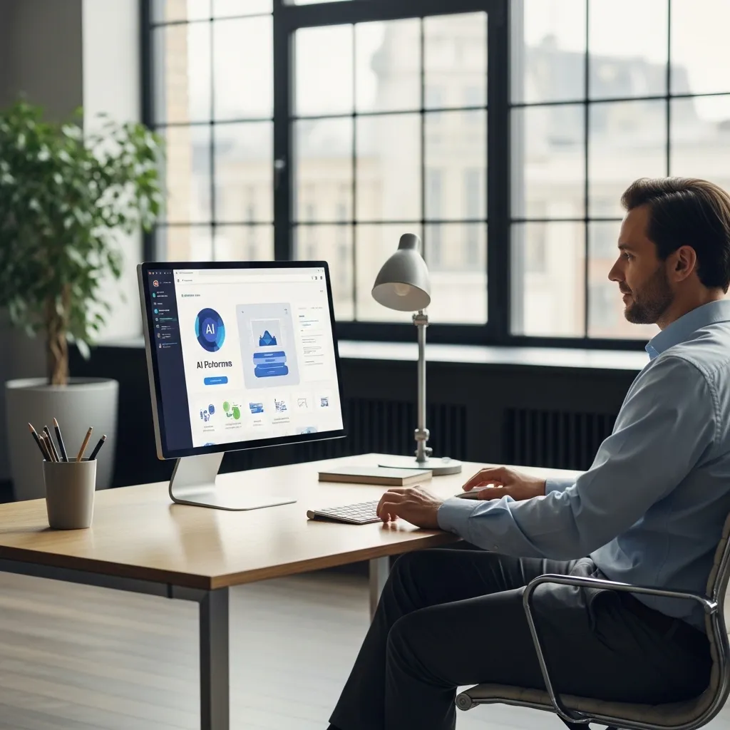 A photorealistic image of a diverse group of people from different generations and backgrounds successfully using various AI 