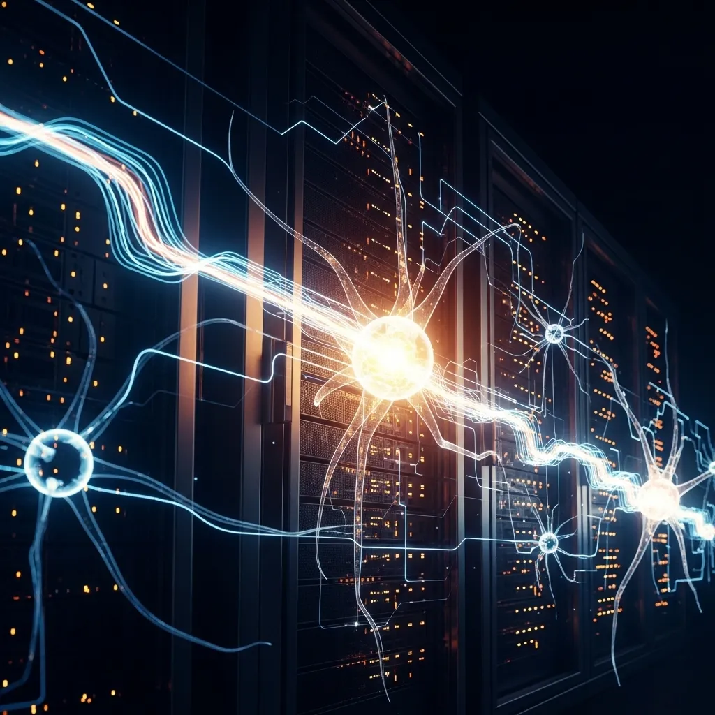 A photorealistic scene in a modern tech company's control room