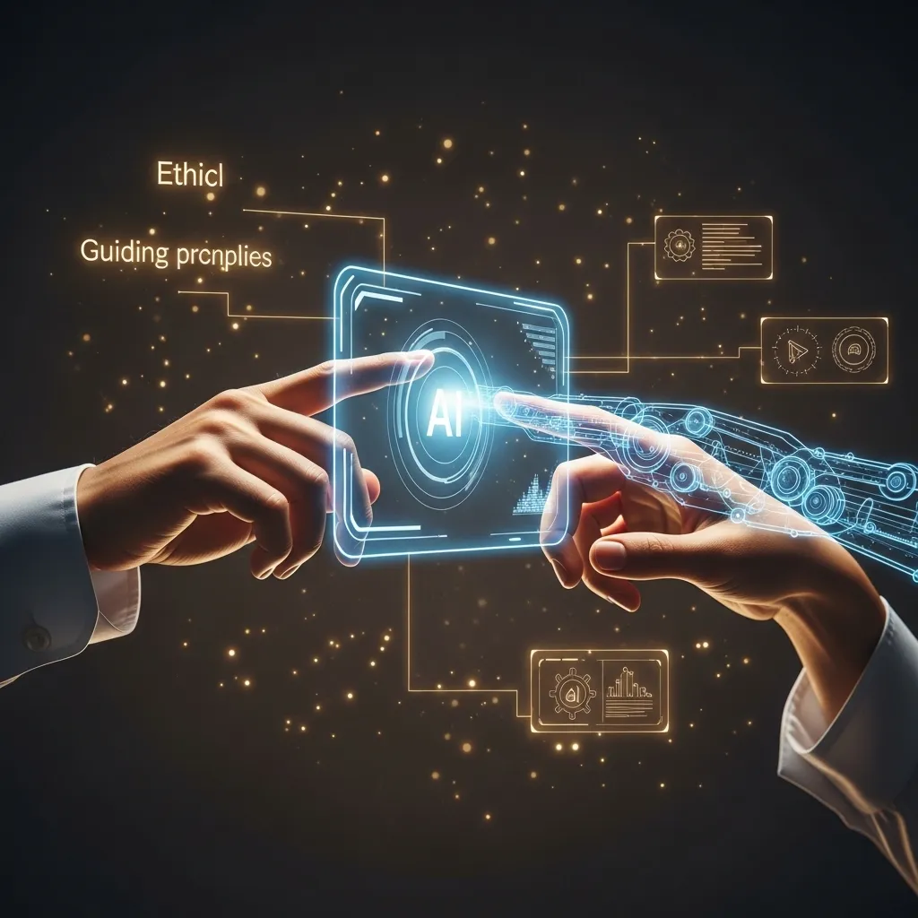 A balanced conceptual image showing human-AI collaboration